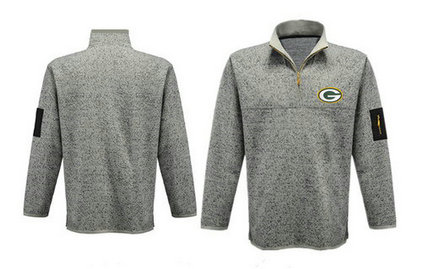Men's Green Bay Packers Blank Antigua Green Fortune Sweater Knit Microfleece Quarter-Zip Pullover Light Gray Jacket