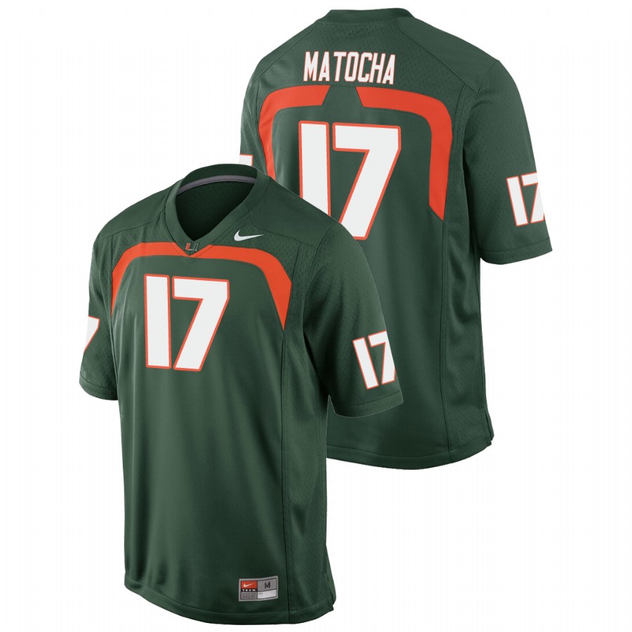 Men's Green Miami Hurricanes Peyton Matocha Game College Football Jersey Men's Jersey Miami Hurricanes Green Peyton Matocha Game College Football Jersey