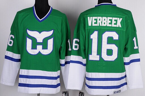 Men's Hartford Whalers #16 Pat Verbeek 1989-90 Green CCM Vintage Throwback Jersey Stitched