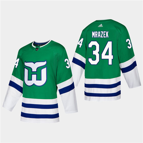 Men's Hartford Whalers #34 Petr Mrazek 2019-20 Heritage Authentic Green Player Stitched Jersey