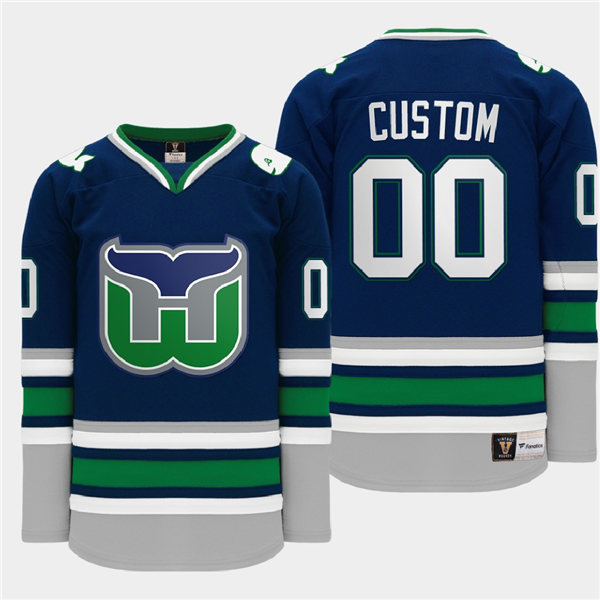 Men's Hartford Whalers Custom Heritage Throwback Night Navy Fanatics Jersey Stitched