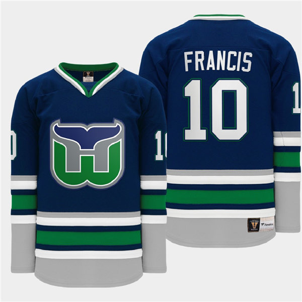Men's Hartford Whalers Retired Player #10 Ron Francis Heritage Throwback Night Navy Fanatics Jersey Stitched