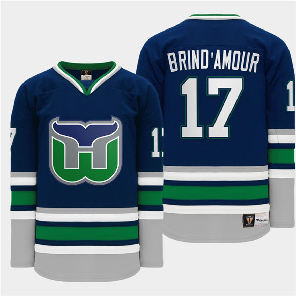 Men's Hartford Whalers Retired Player #17 Rod Brind'Amour Heritage Throwback Night Navy Fanatics Jersey Stitched