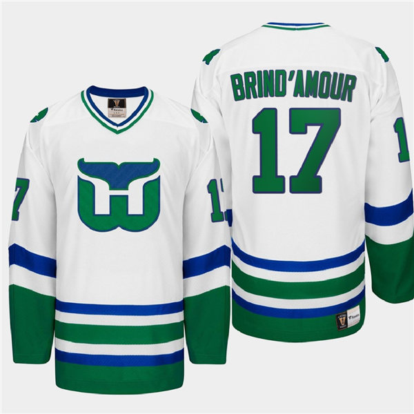 Men's Hartford Whalers Retired Player #17 Rod Brind'Amour Heritage Throwback White Fanatics Jersey Stitched