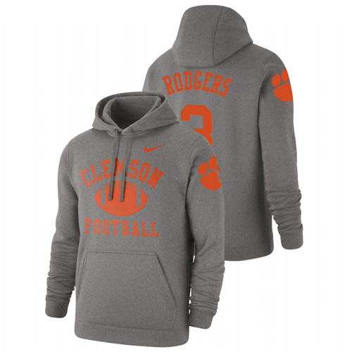 Men's Heathered Gray Clemson Tigers Amari Rodgers Retro Football Pullover Hoodie