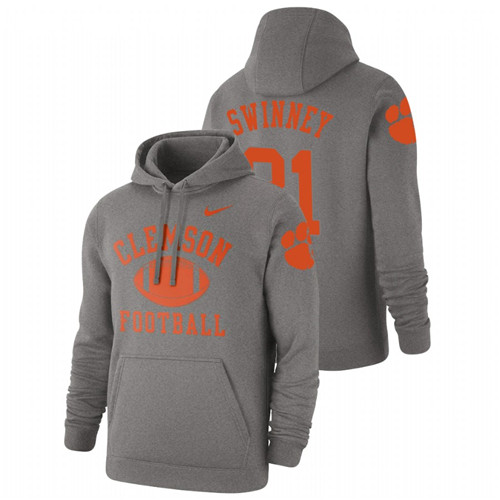 Men's Heathered Gray Clemson Tigers Drew Swinney Retro Football Pullover Hoodie