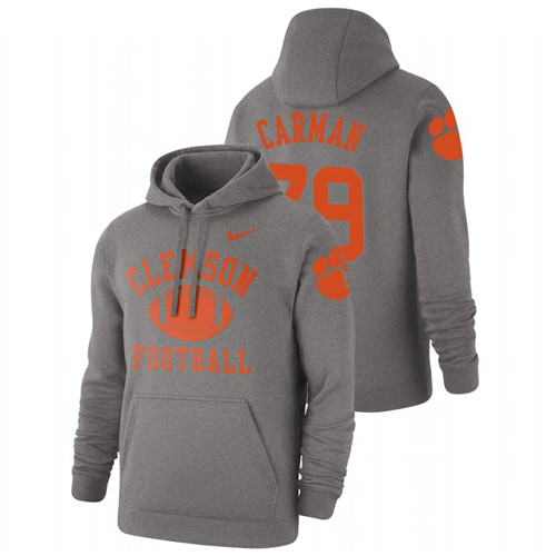 Men's Heathered Gray Clemson Tigers Jackson Carman Retro Football Pullover Hoodie