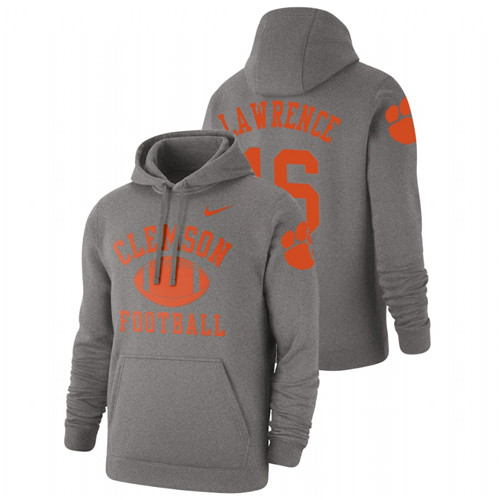 Men's Heathered Gray Clemson Tigers Trevor Lawrence Retro Football Pullover Hoodie