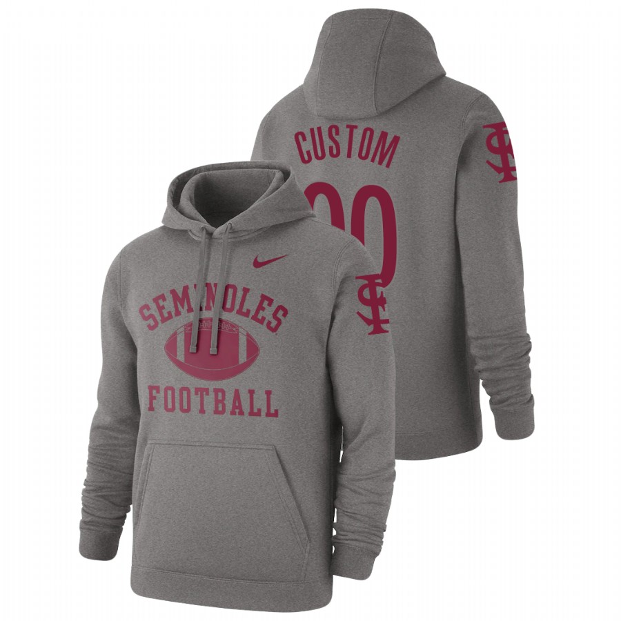 Men's Heathered Gray Florida State Seminoles Custom Retro Football Pullover Hoodie