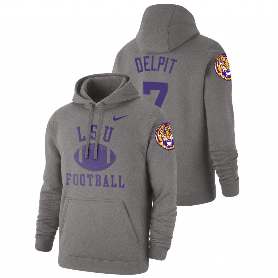 Men's Heathered Gray LSU Tigers Grant Delpit Retro Football Pullover Hoodie