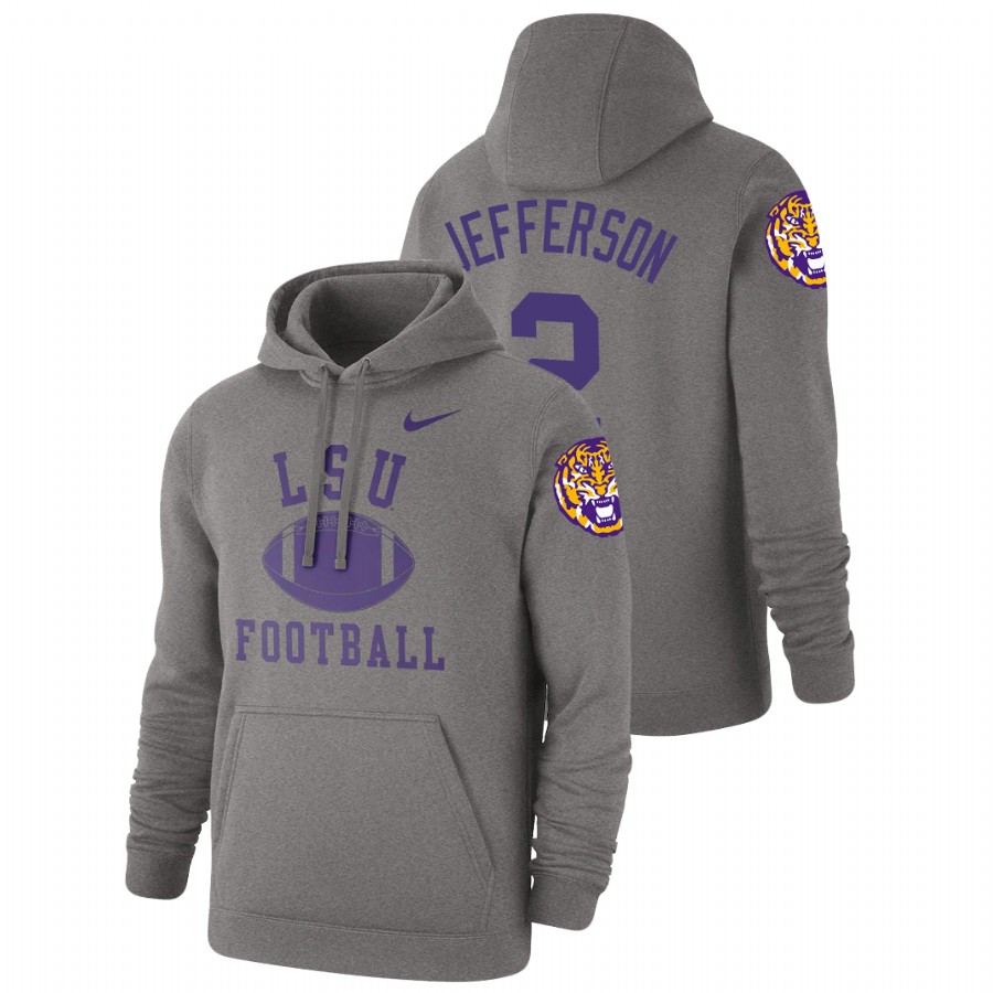 Men's Heathered Gray LSU Tigers Justin Jefferson Retro Football Pullover Hoodie