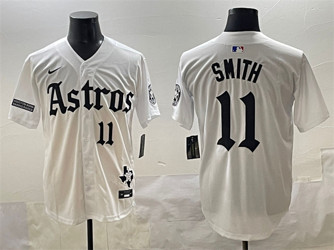 Men's Houston Astros #11 Cam Smith White Gothic 'Houston Born Barrio Raised' Limited Stitched Baseball Jersey
