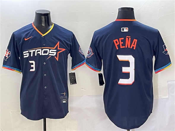 Men's Houston Astros #3 Jeremy Pena Navy 2025 City Connect With Texas Patch Limited Stitched Baseball Jersey