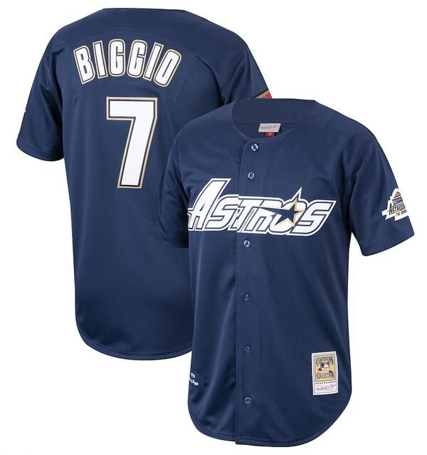 Men's Houston Astros #7 Craig Biggio Navy 1994 Stitched Baseball Jersey