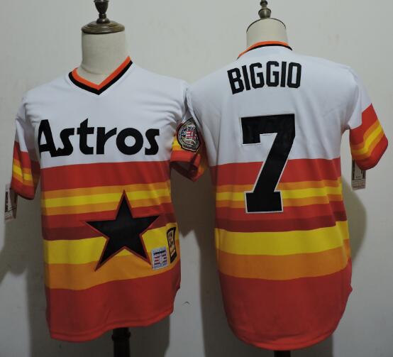 Men's Houston Astros Retired Player #7 Craig Biggio 2015 Hall of Fame Orange Rainbow Cool Base Cooperstown Collection