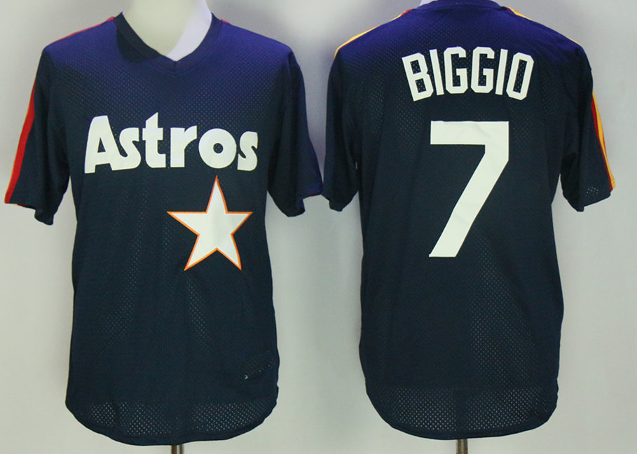 Men's Houston Astros Retired Player #7 Craig Biggio Navy Mesh Pullover Throwback Jersey