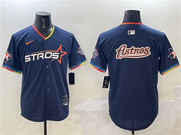 Men's Houston Astros Team Big Logo Navy 2025 City Connect With Texas Patch Limited Stitched Baseball Jersey