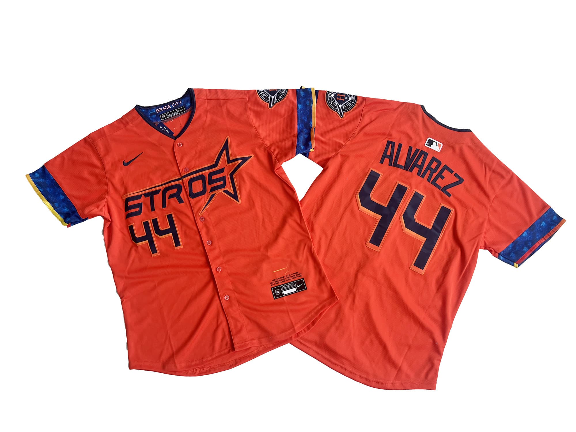 Men's Houston Astros Yordan Alvarez Nike Orange 2025 City Connect Limited Player Jersey.