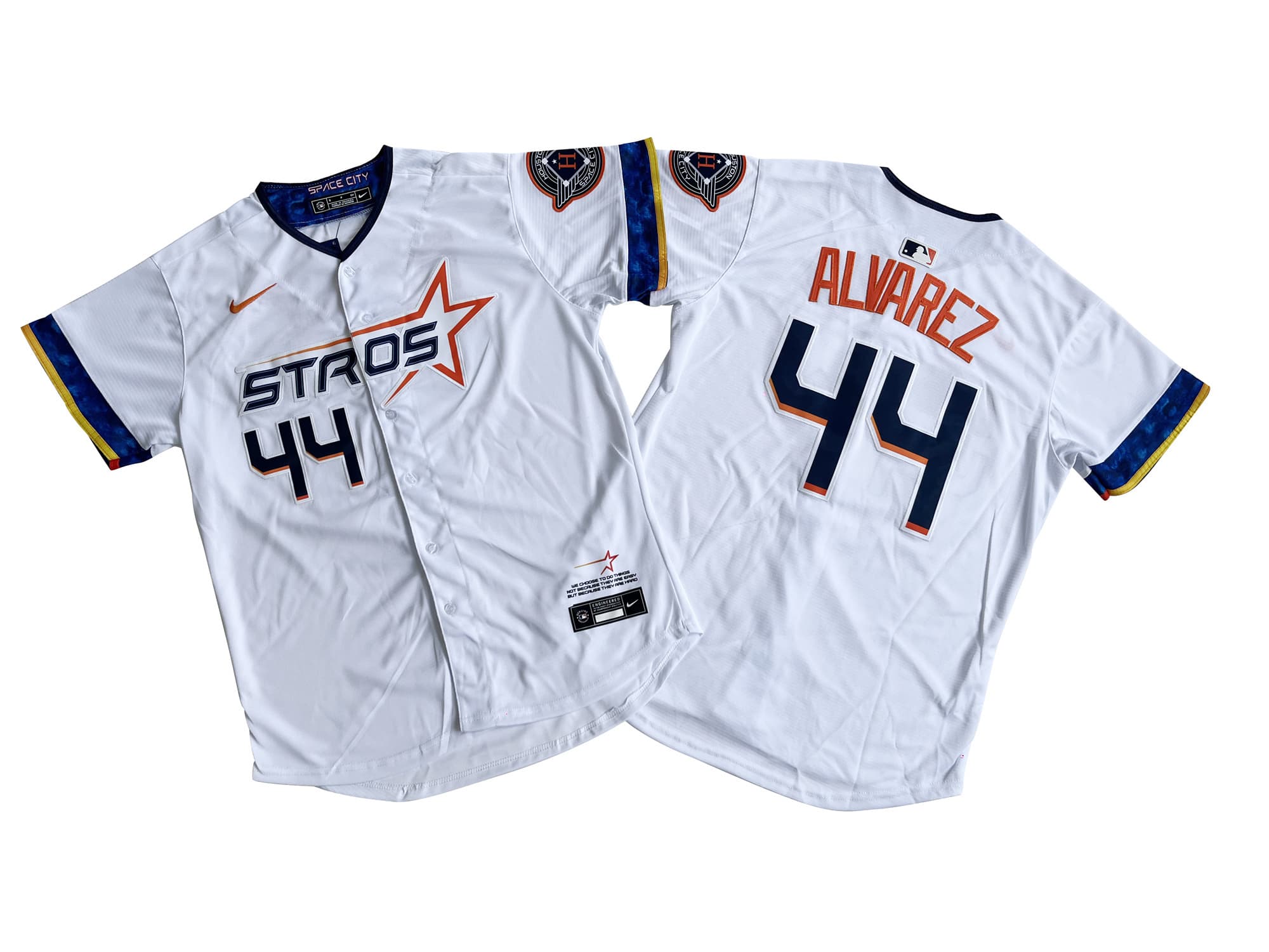 Men's Houston Astros Yordan Alvarez Nike White 2025 City Connect Limited Player Jersey.