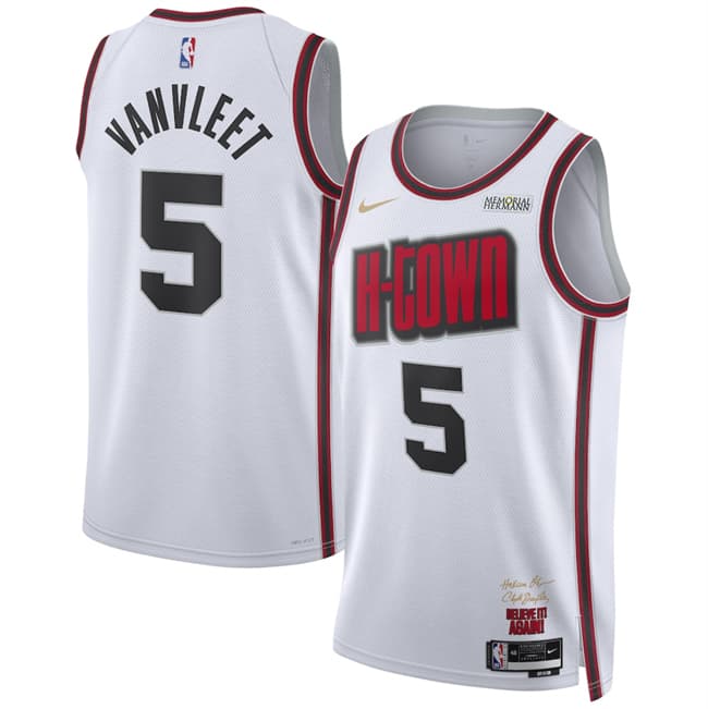 Men's Houston Rockets #5 Fred VanVleet White 2024-25 City Edition Stitched Jersey