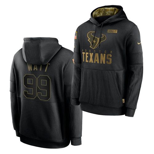 Men's Houston Texans #99 J.J. Watt 2020 Salute To Service Black Sideline Performance Pullover Hoodie