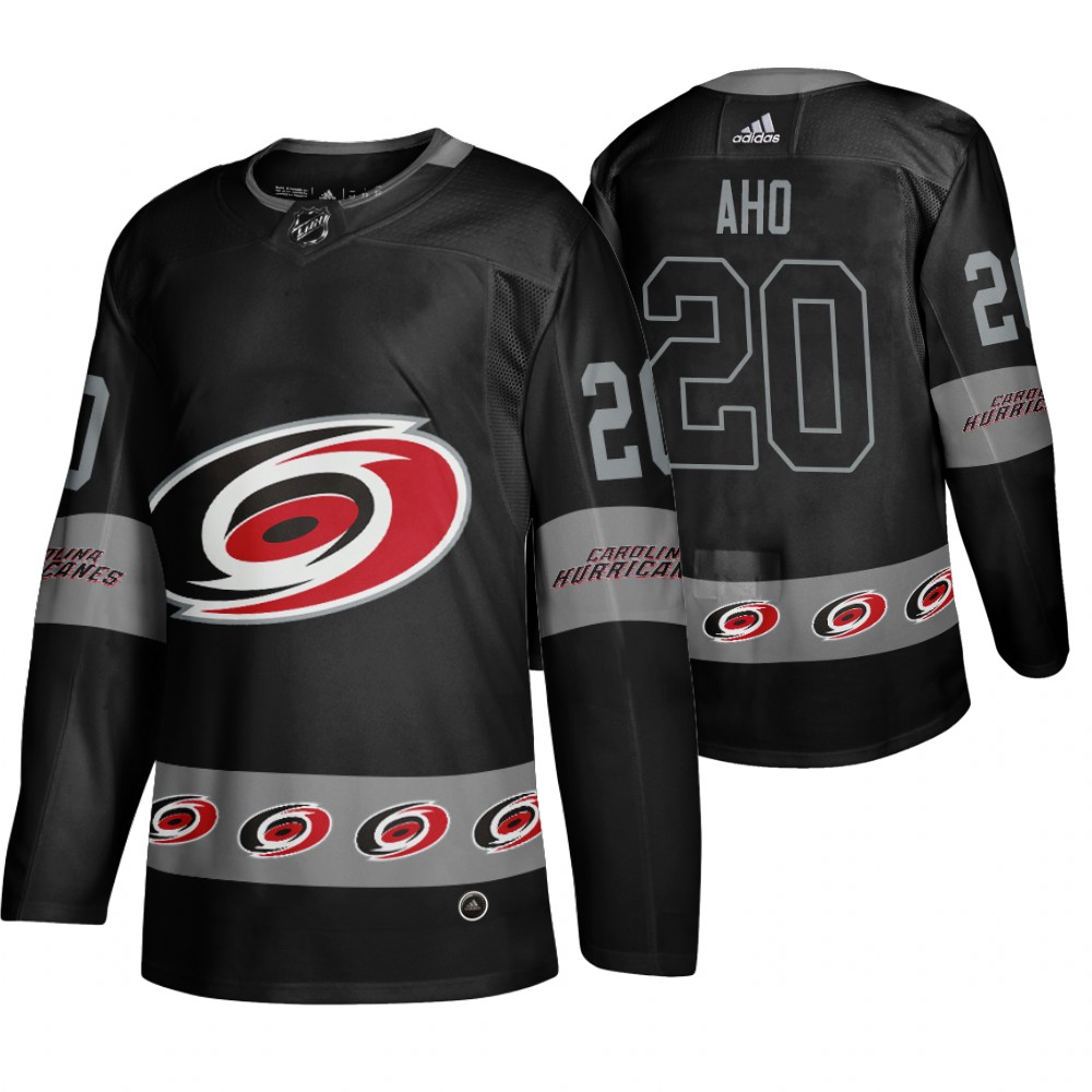 Men's Hurricanes #20 Sebastian Aho Logo sleeve Breakaway Jersey Black