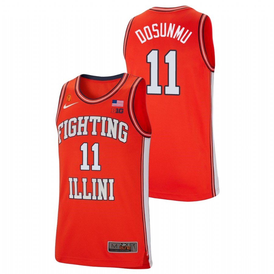 Men's Illinois Fighting Illini Ayo Dosunmu College Basketball Retro Jersey Orange