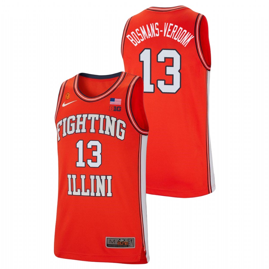 Men's Illinois Fighting Illini Benjamin Bosmans-Verdonk College Basketball Retro Jersey Orange