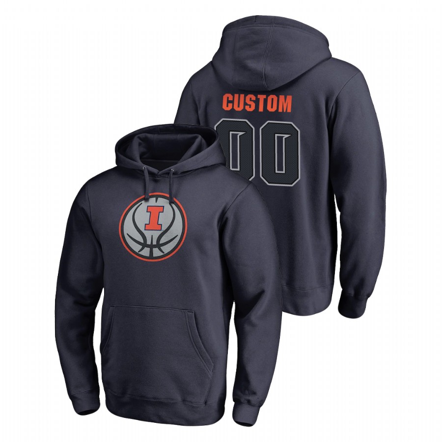 Men's Illinois Fighting Illini Custom Navy Name & Number Basketball Pullover Hoodie