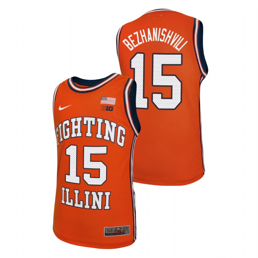 Men's Illinois Fighting Illini Giorgi Bezhanishvili Throwback Basketball Jersey Orange