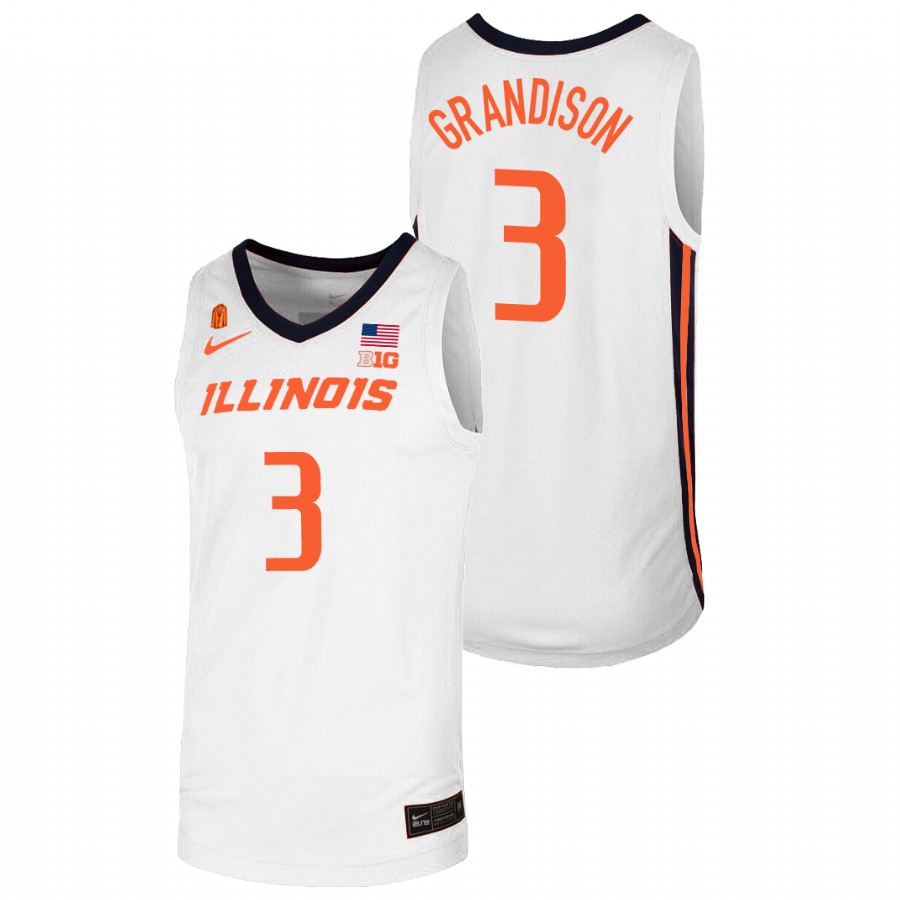 Men's Illinois Fighting Illini Jacob Grandison College Basketball Jersey White