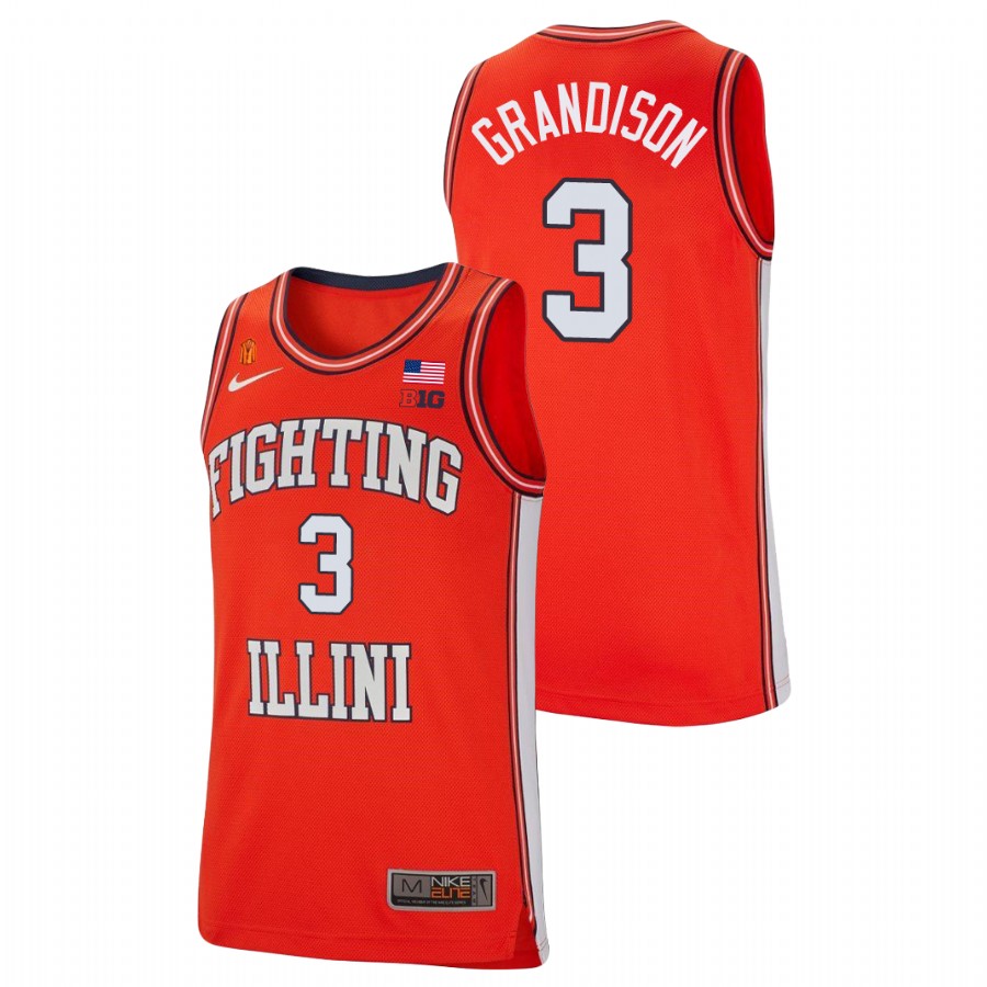Men's Illinois Fighting Illini Jacob Grandison College Basketball Retro Jersey Orange