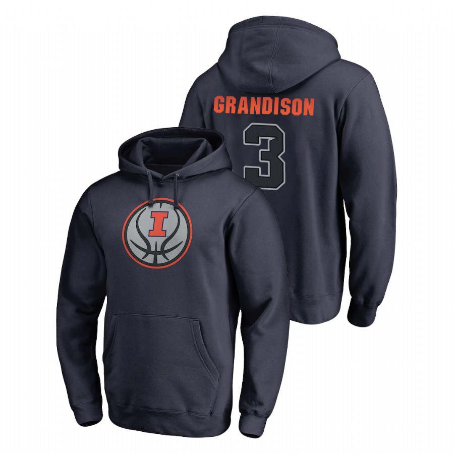 Men's Illinois Fighting Illini Jacob Grandison Navy Name & Number Basketball Pullover Hoodie