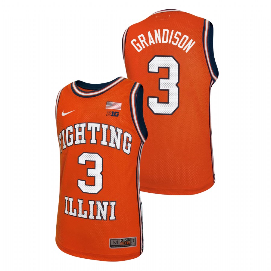 Men's Illinois Fighting Illini Jacob Grandison Throwback Basketball Jersey Orange
