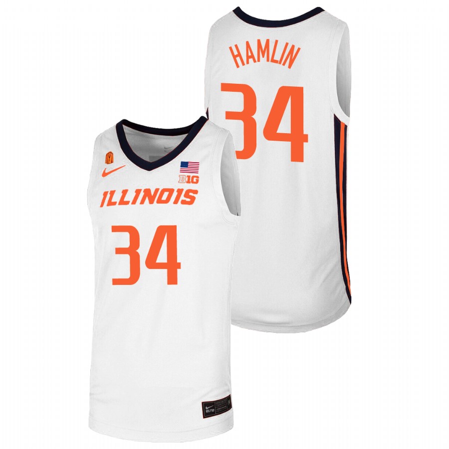 Men's Illinois Fighting Illini Jermaine Hamlin College Basketball Jersey White