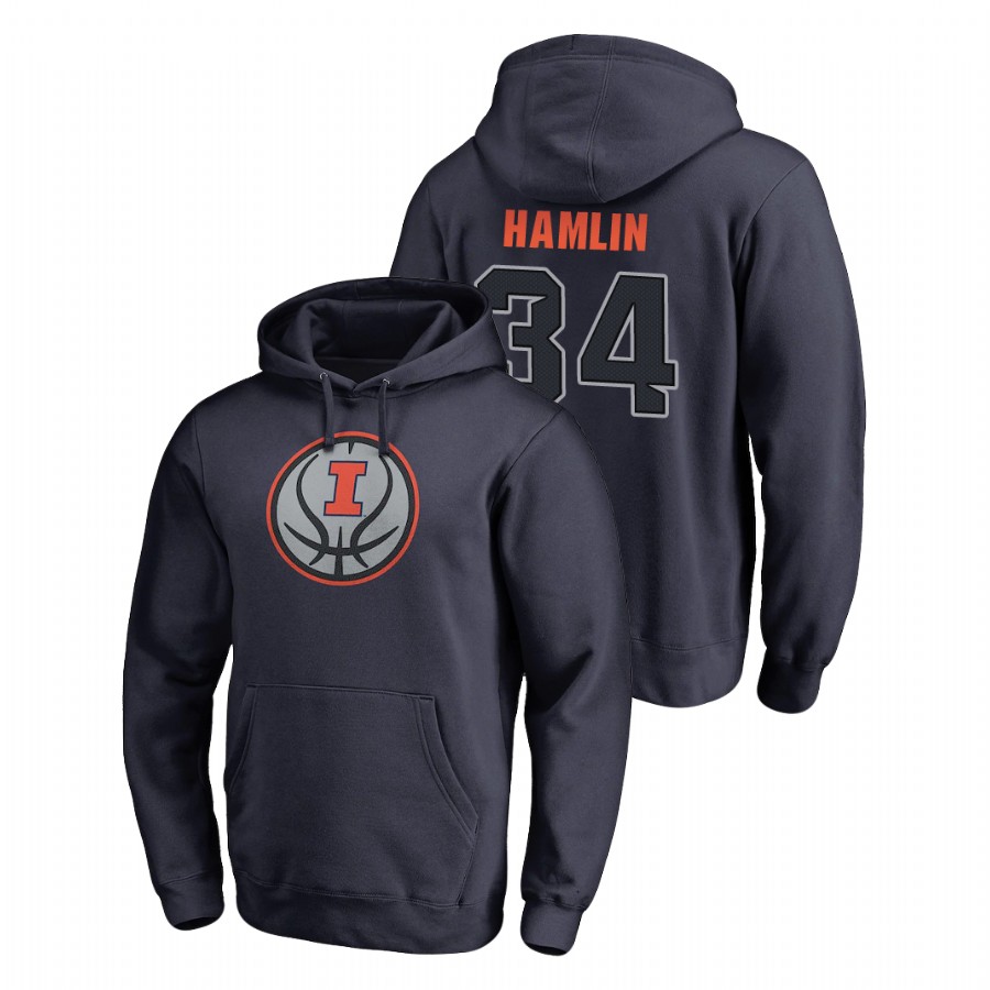 Men's Illinois Fighting Illini Jermaine Hamlin Navy Name & Number Basketball Pullover Hoodie