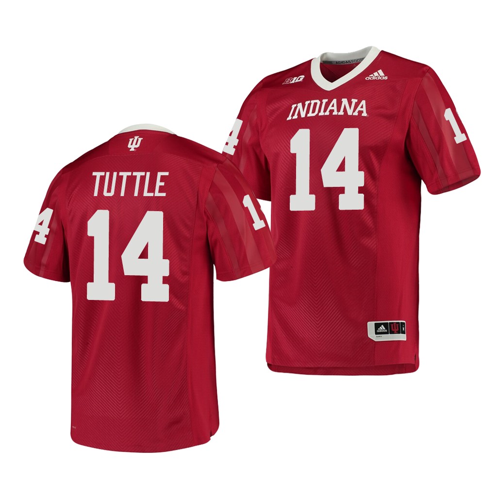 Men's Indiana Hoosiers #14 Jack Tuttle Adidas Crimson Indiana College Football Jersey