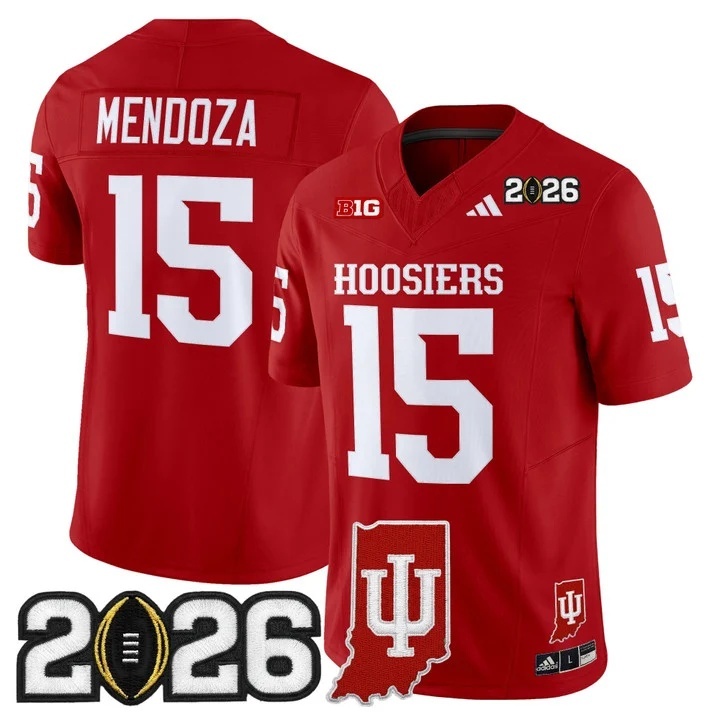 Men's Indiana Hoosiers 2026 CFP Final Patch Vapor Limited Jersey V3 - All Stitched      .Fernando Mendoza   15
