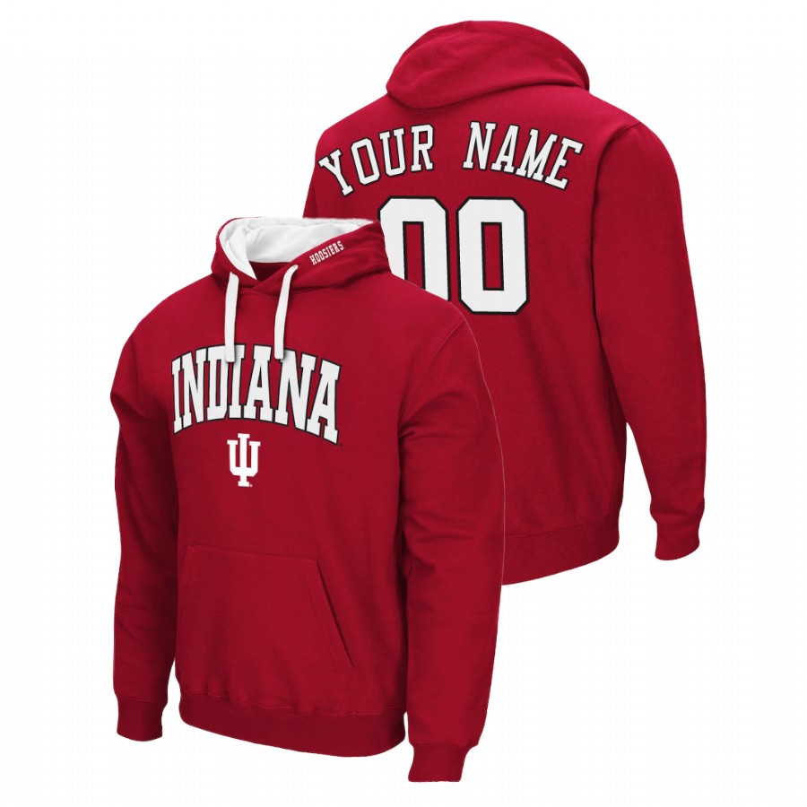 Men's Indiana Hoosiers Custom Crimson Arch & Logo 2.0 Pullover Hoodie