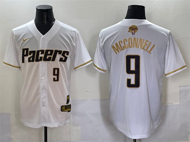 Men's Indiana Pacers #9 T.J. McConnell White Gold 2025 Finals Vapor Stitched Baseball Jersey