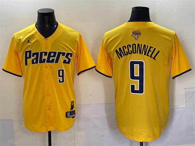Men's Indiana Pacers #9 T.J. McConnell Yellow 2025 Finals Vapor Stitched Baseball Jersey