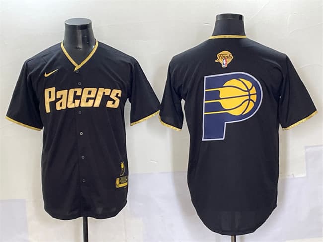 Men's Indiana Pacers Team Big Logo Black Gold 2025 Finals Vapor Stitched Baseball Jersey