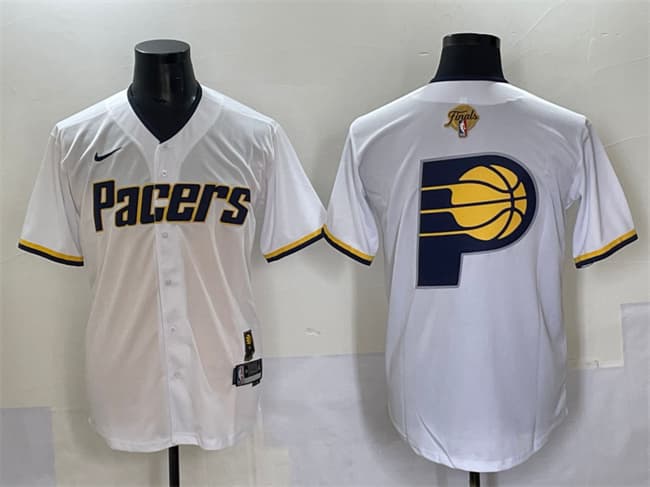 Men's Indiana Pacers Team Big Logo White 2025 Finals Vapor Stitched Baseball Jersey