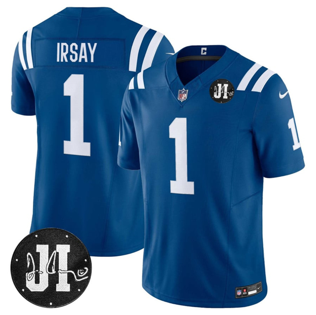 Men's Indianapolis Colts #1 Jim Irsay Blue 2025 F.U.S.E. Jim Irsay Patch Vapor Limited Football Stitched Jersey
