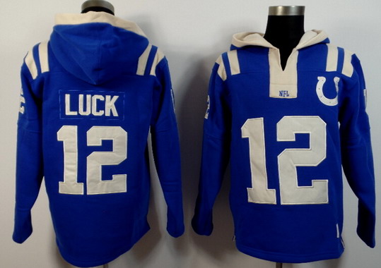 Men's Indianapolis Colts #12 Andrew Luck Royal Blue Team Color 2015 NFL Hoodie Stitched