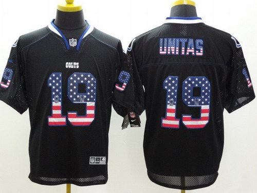 Men's Indianapolis Colts #19 Johnny Unitas 2014 USA Flag Fashion Black Nik Elite Stitched Jerseys