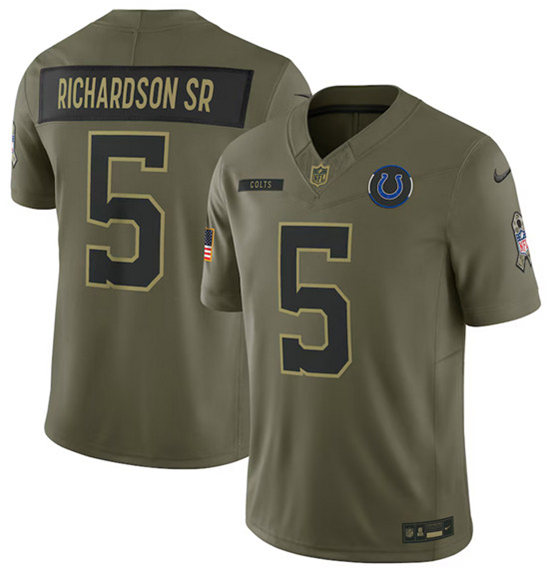 Men's Indianapolis Colts #5 Anthony Richardson Sr. Olive 2025 Salute to Service Limited Football Stitched Jersey