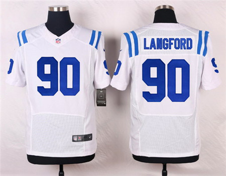Men's Indianapolis Colts #90 Endall Langford White Road NFL Nike Elite Stitched Jersey