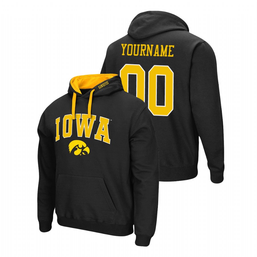 Men's Iowa Hawkeyes Custom Black Arch & Logo 2.0 Pullover Hoodie