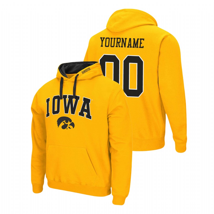 Men's Iowa Hawkeyes Custom Gold Arch & Logo 2.0 Pullover Hoodie